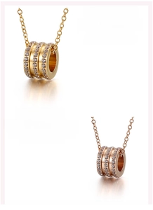 Detailed view of 316L stainless steel necklace with sparkling zircon-pave pendants