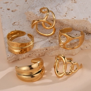 Geometric Hollow Stainless Steel Open Rings For Women Fashion Gold Plated Wide Band Statement Ring Jewelry