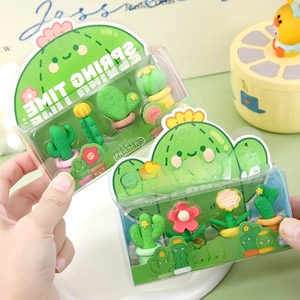 Cute cactus potted plant erasers for students, pack of 4 in creative blister packaging