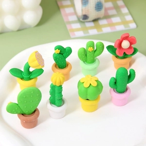 Set of 8 cute succulent potted plant erasers with detachable colorful cactus designs