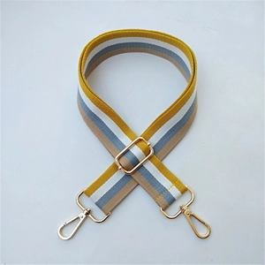 Adjustable thickened colorful striped woven shoulder strap with gold metal hooks and buckles