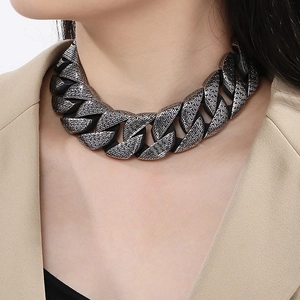 Chunky Cuban Link Necklace And Bracelet Stainless Steel Retro Engraved Pattern Vintage Punk Hip Hop Jewelry