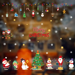 Merry Christmas wall decal with Santa, reindeer and snowman in cartoon illustration style