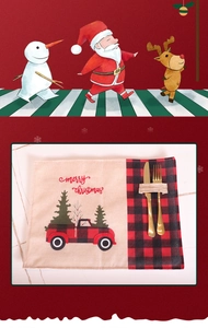 Christmas car placemat with red plaid truck embroidery and cutlery holder detail