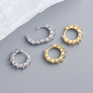 French style S925 sterling silver hoop earrings with pavé zircons in gold and silver