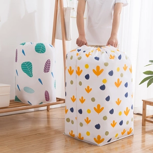 Waterproof cylindrical PEVA storage bags with drawstring closure and floral leaf patterns
