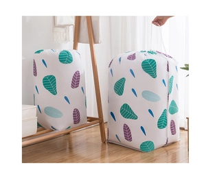Close-up of waterproof PEVA drawstring bag with leaf pattern for home storage