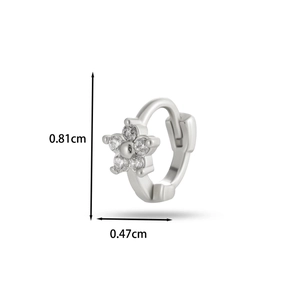 Detailed size specifications for micro-set zircon flower cartilage earrings in silver