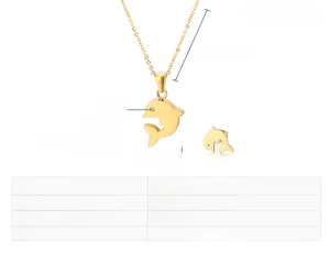 Detailed size chart for golden stainless steel dolphin necklace and earrings set