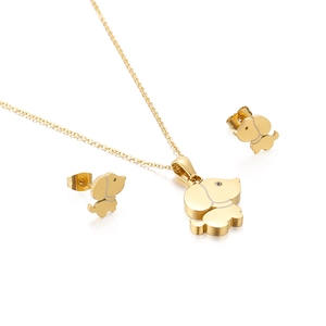 Ensemble de bijoux chien en or poli avec collier et boucles d'oreilles en zircon