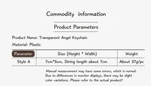 Detailed size and material specifications for transparent acrylic Christmas angel pendant