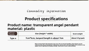 Detailed size and material specifications for transparent acrylic Christmas angel pendant