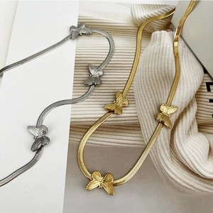 Butterfly Pendant Necklace Stainless Steel Herringbone Snake Chain Tarnish Free Fashion Clavicle Jewelry For Women