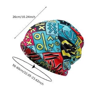 Graffiti printed slouchy beanie hat for men and women with a colorful street art pattern