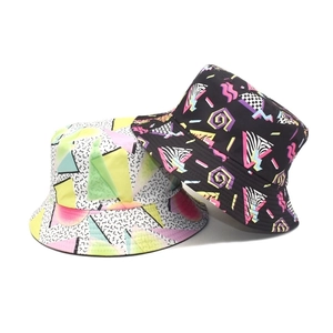 Bucket Hat Polyester Geometric Rhombic Print Sun Protection Foldable Fisherman Cap Streetwear Retro Unisex Outdoor