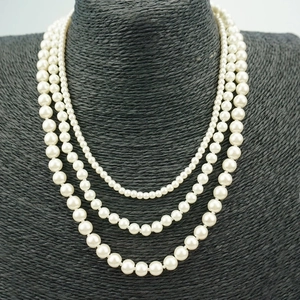 Elegant Layered Faux Artificial Pearl Necklace Multi Strand Alloy Clasp For Women Fashion Jewelry