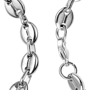 Close-up of stainless steel coffee bean link chain with a secure lobster clasp