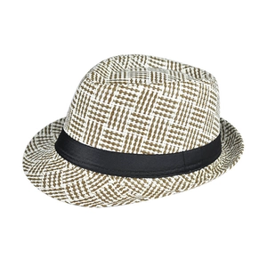 Mens Fedora Hat Summer Paper Straw Breathable Sun Protection Vintage Jazz Style Plaid Pattern Beach Travel Cap