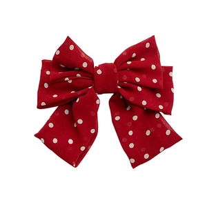 Big red polka dot bow hair clip for women with Korean style ins design on white background
