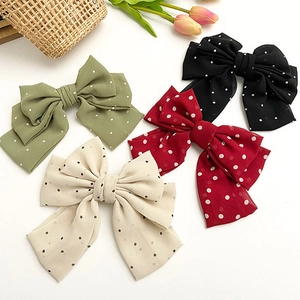 Large Bow Hair Clip Chiffon Polka Dot Pattern Spring Clip Hairpin Lolita JK Style Headwear For Women