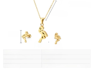 Detailed dimensions of stainless steel flamingo pendant necklace and earring jewelry set