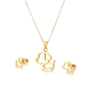 Collier Pendentif Chien Creux Et Boucles Oreilles Clous Acier Inoxydable Bijoux Animaux Mignons Pour Femmes Style Coréen
