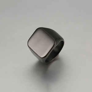 Minimalist matte gunmetal square signet ring for men made of durable titanium steel
