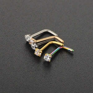 5-piece L-shaped stainless steel nose stud set with 2.5mm cubic zirconia in various colors