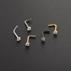5-piece L-shaped nose ring set with cubic zirconia in silver gold rose gold and black