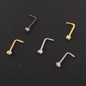 L-shaped surgical steel nose studs set featuring vibrant cubic zirconia in five colors