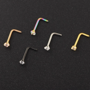 Set of five L-shaped nose studs in multiple colors with sparkling round zircon stones