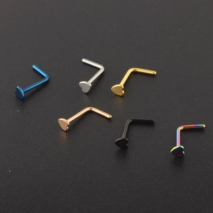 L-shaped heart nose rings in surgical steel, set of 6 colors including gold and rainbow