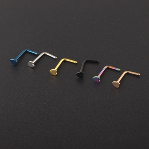 Set of six heart-shaped L-shaped nose studs in polished stainless steel assorted colors