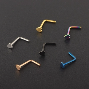 Six colors of heart-shaped L-shaped nose studs in medical-grade stainless steel finish
