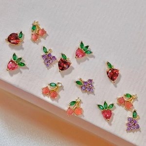 Chic 925 silver needle fruit stud earrings with colorful zircon stones set in gold