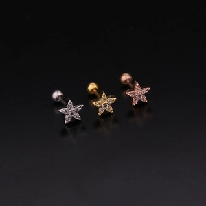 Star-shaped stainless steel earrings with micro-inlaid zircon and screw back closure
