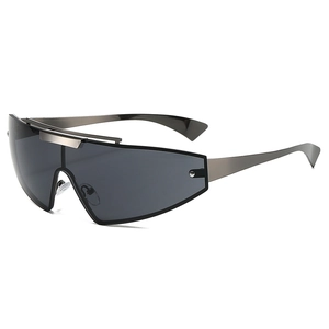 Punk style futuristic wraparound sunglasses with metal bridge for sports and cycling