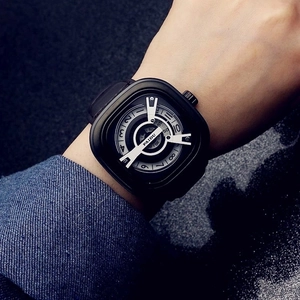 Men Quartz Watch Punk Square Turntable Dial Fashion Wristwatch PU Leather Strap Alloy Case Sport Waterproof