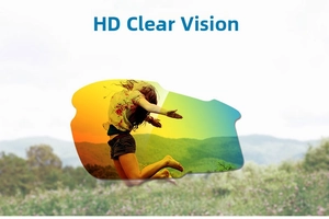 Detail view of HD polarized lenses with orange and green gradient for clear outdoor vision