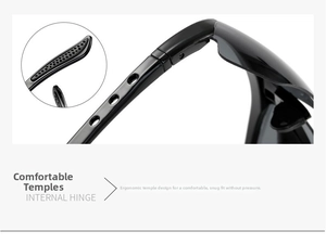 Detailed macro view of internal hinges and ergonomic temples on sports sunglasses