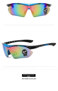 Macro detail of ergonomic sports sunglasses with colorful polarized safety lenses
