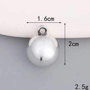 Detailed view of a 1.6cm x 2cm silver metal ball pendant showing precise dimensions and weight