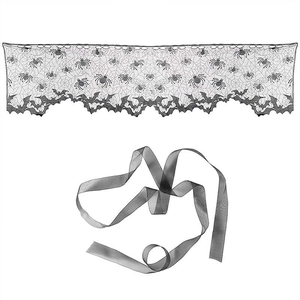 Halloween black lace fireplace mantel scarf with spider web and bat patterns for decor