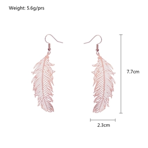 Rose gold angel wing feather earrings with length 7.7cm and weight 5.6g parameters