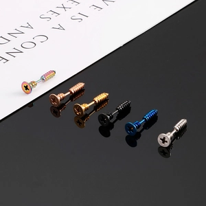 Creative stainless steel screw stud earrings in six colors with realistic thread details