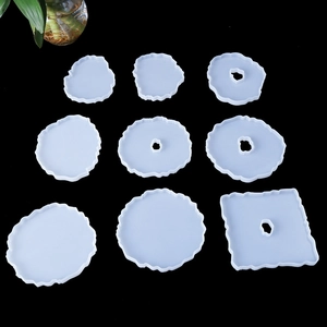 Macro detail of 9-piece DIY irregular silicone coaster and pendant resin casting molds