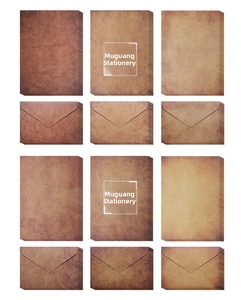 Macro view of vintage kraft paper envelope set with textured antique brown finishes