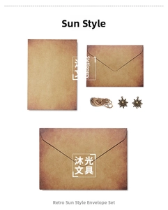 Retro A5 kraft paper letter set with twine and antique bronze sun charms detail