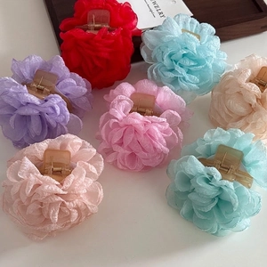 Flower Hair Claw Clip Large Chiffon Organza Rose Shark Clips Elegant Fairy Hairpin For Women Vacation Beach Travel