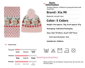 Détails du kit bonnet et écharpe rose pour enfants avec motifs de renne et spécifications